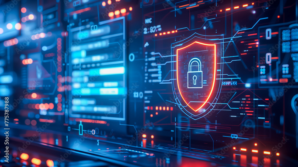 Technology concept glowing shield icon and padlock on a circuit board, symbolizing advanced cybersecurity. Technology concept glowing shield icon and padlock on a circuit board, symbolizing advanced cybersecurity.