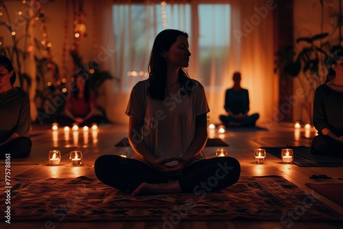 Evening Yoga Practice, Soft Candlelight Illumination