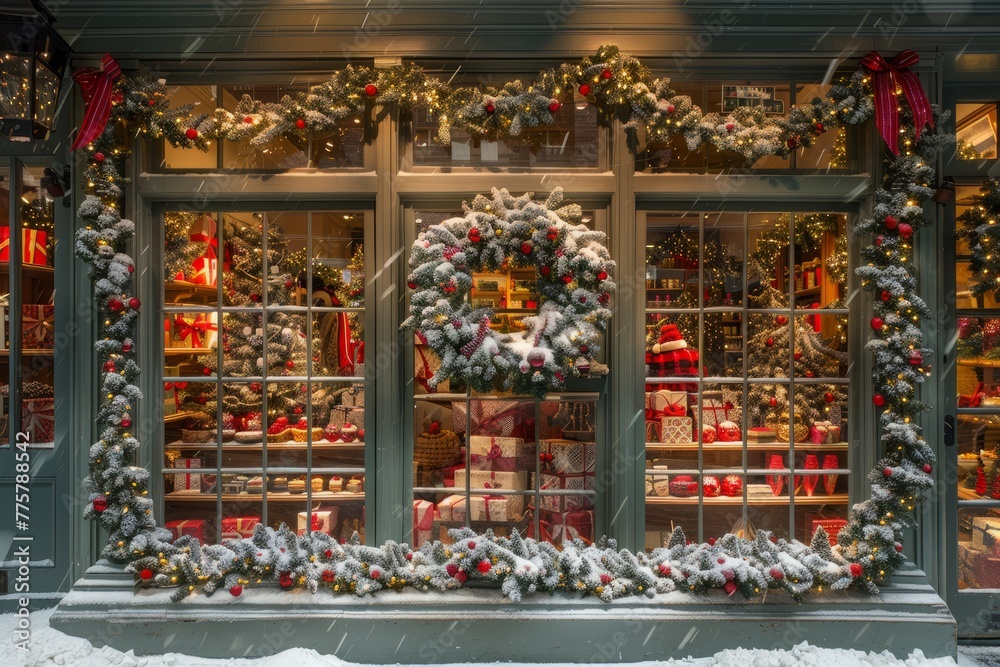 Charming Christmas Window Display in Retail Shop