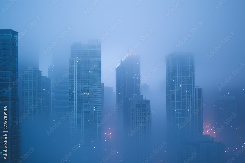 Misty Morning City Skyline