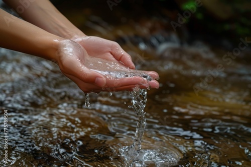 Hands Cradling Fresh Stream Water  Eco-Friendly Living