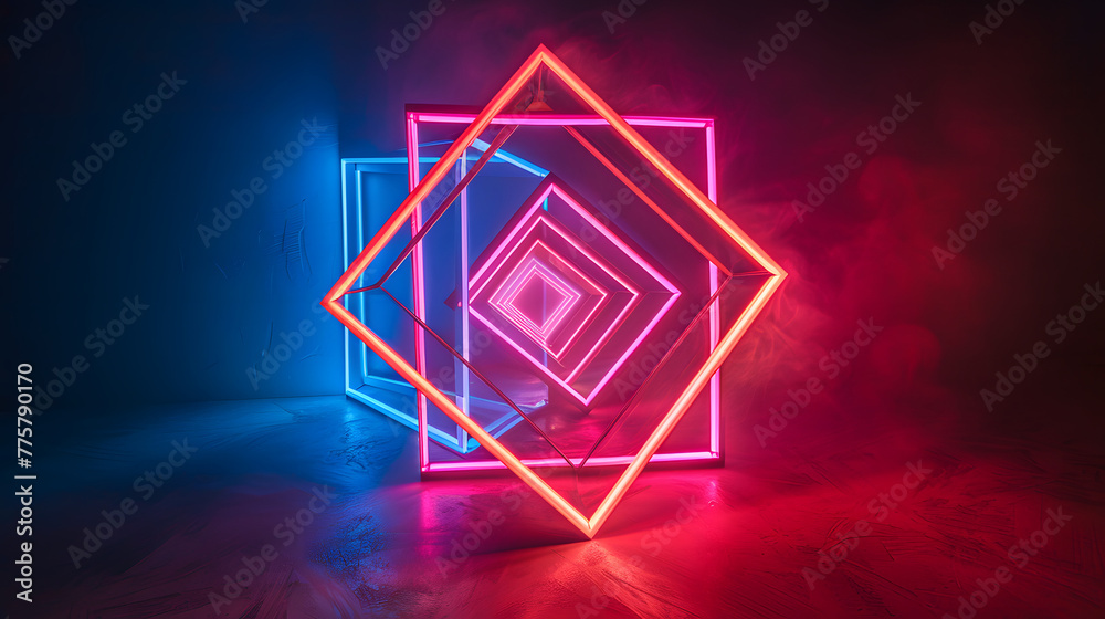 Vibrant Neon Lights Forming Geometric Shapes in Futuristic Tunnel Corridor - Abstract Art for Creative Backgrounds and Designs Vibrant Neon Lights Forming Geometric Shapes in Futuristic Tunnel Corridor - Abstract Art for Creative Backgrounds and Designs