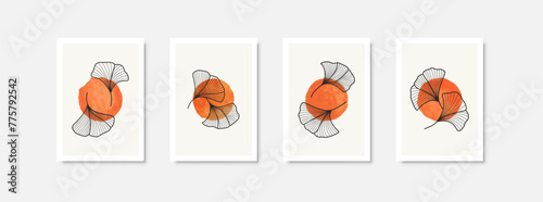 Abstract boho poster set with ginkgo plant. Vector EPS 10