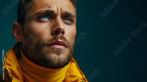 Man with blue eyes and yellow jacket © Sergio