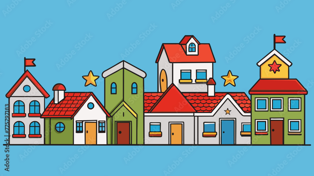 illustration of houses in town