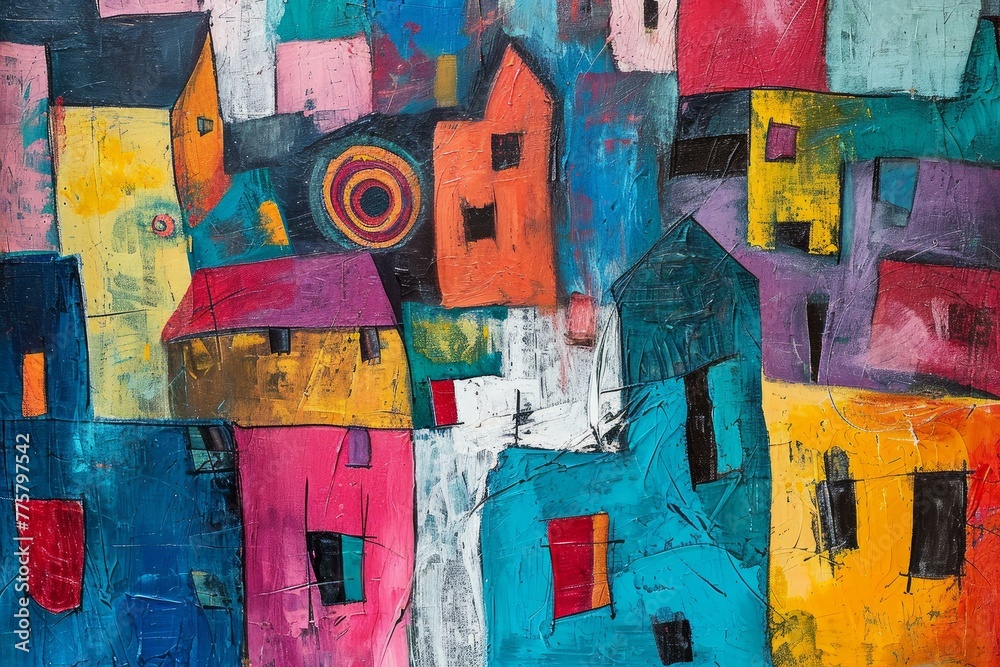 Fototapeta premium Captivating Colorful village paint. Vivid paint. Generate Ai