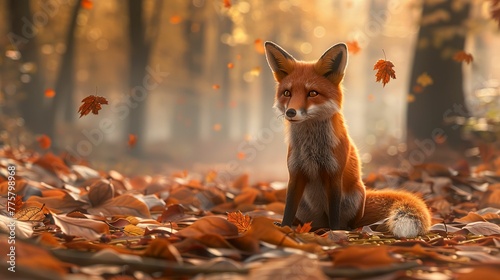 Fox Autumn Leaves © Jiraphiphat