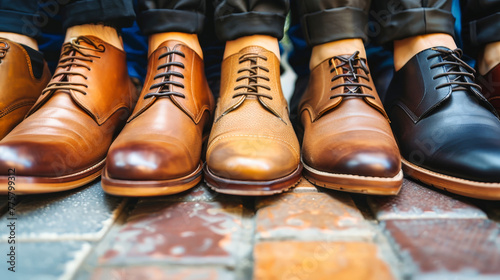 A captivating display of neatly lined up mens business shoes, showcasing a diverse range of colors, styles, and sizes