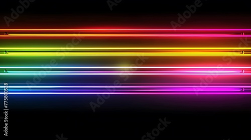 horizontal movement in rainbow colored neon lights over black background