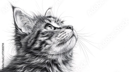 Charming feline portrait sketched in an engraved style.