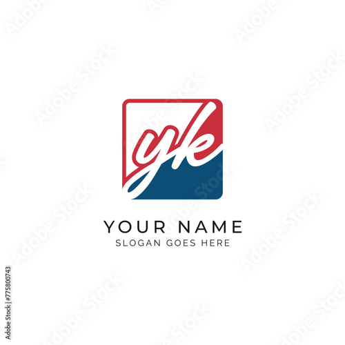 Y, K, YK Initial letter handwritten, Alphabet YK signature Icon in square shape photo