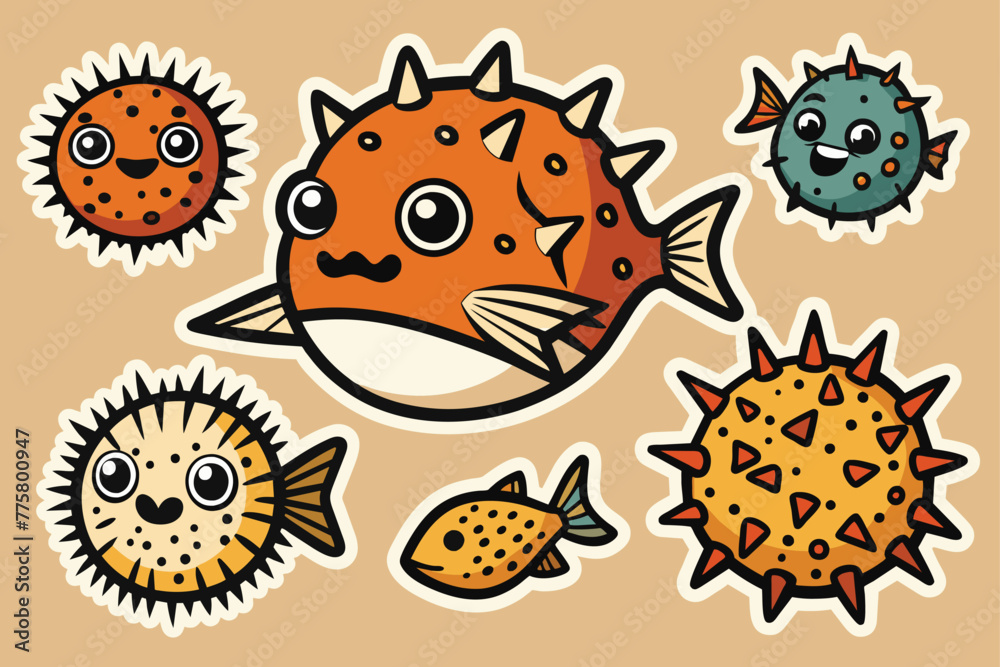 collection-of-minimalistic-puffer-fish-sea-sticker ve.eps