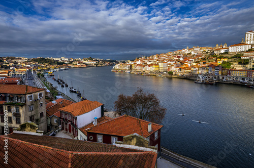 Aerial view from Vila Nova de Gaia city with Porto city on background, Portugal © Fotokon