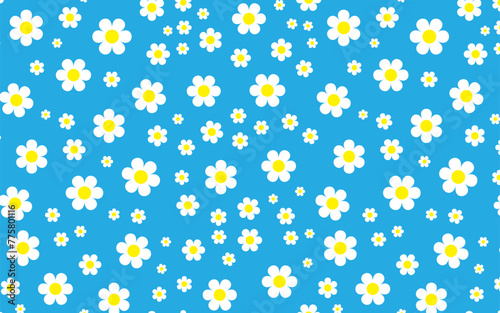 white flower color on blue background seamless pattern