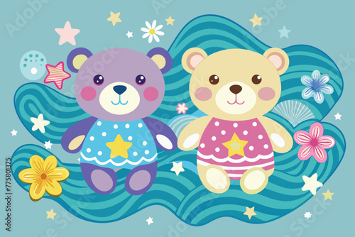 -cute-2teddy-bear-with-flowers--stars-and-waves-pa.eps