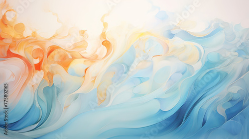 An elegant abstract backdrop with soft, flowing waves in shades of blue, accented with vibrant orange swirls for a touch of warmth Ai Generative