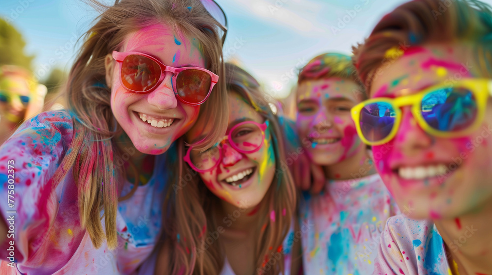 Cheerful kids at the festival of colors Holi Cheerful kids at the festival of colors Holi