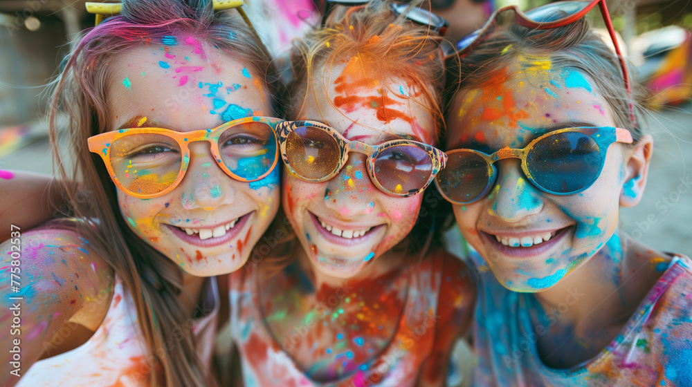 Obraz premium Cheerful kids at the festival of colors Holi