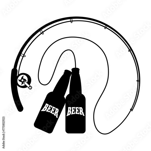 Fishing Beer, Circle Fishing Rod, Hand Drawn Vector Illustration