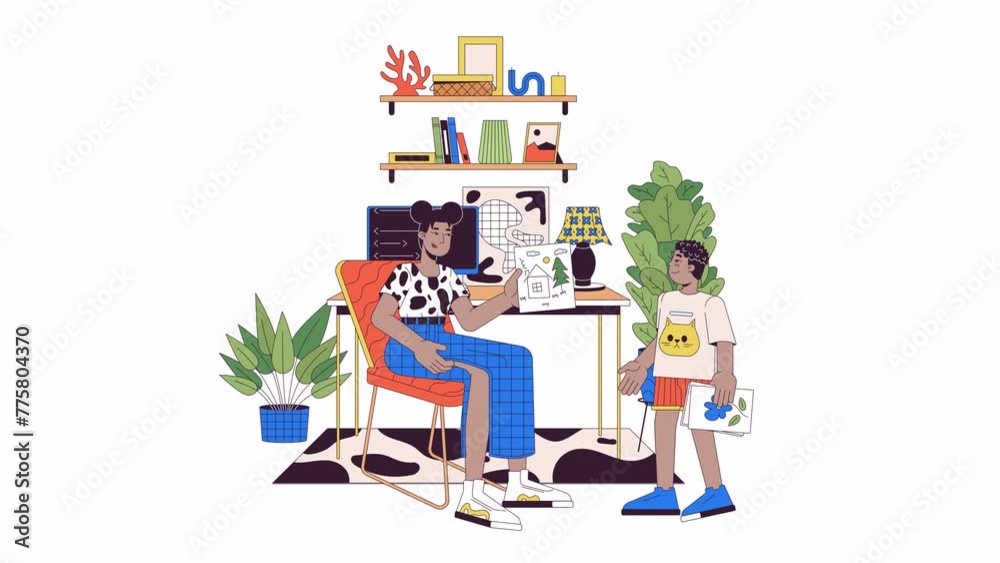 Life and work balance line cartoon animation. Home office advantages 4K ...