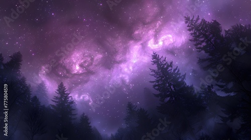 Nebula Glow Over Misty Pines