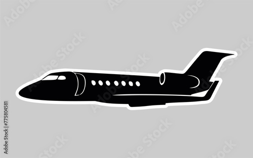 private jet silhouette collection set vector design, Set of black silhouettes of aircraft on a white background