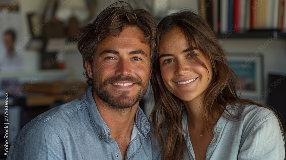 Portrait of a smiling young couple. Studio photography with blurred background. Portrait of a smiling young couple. Studio photography with blurred background.