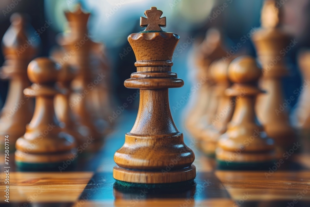 Fototapeta premium Business Chess Game with King in Focus