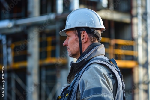 Wallpaper Mural Construction Worker Inspecting Site with Safety Gear Torontodigital.ca