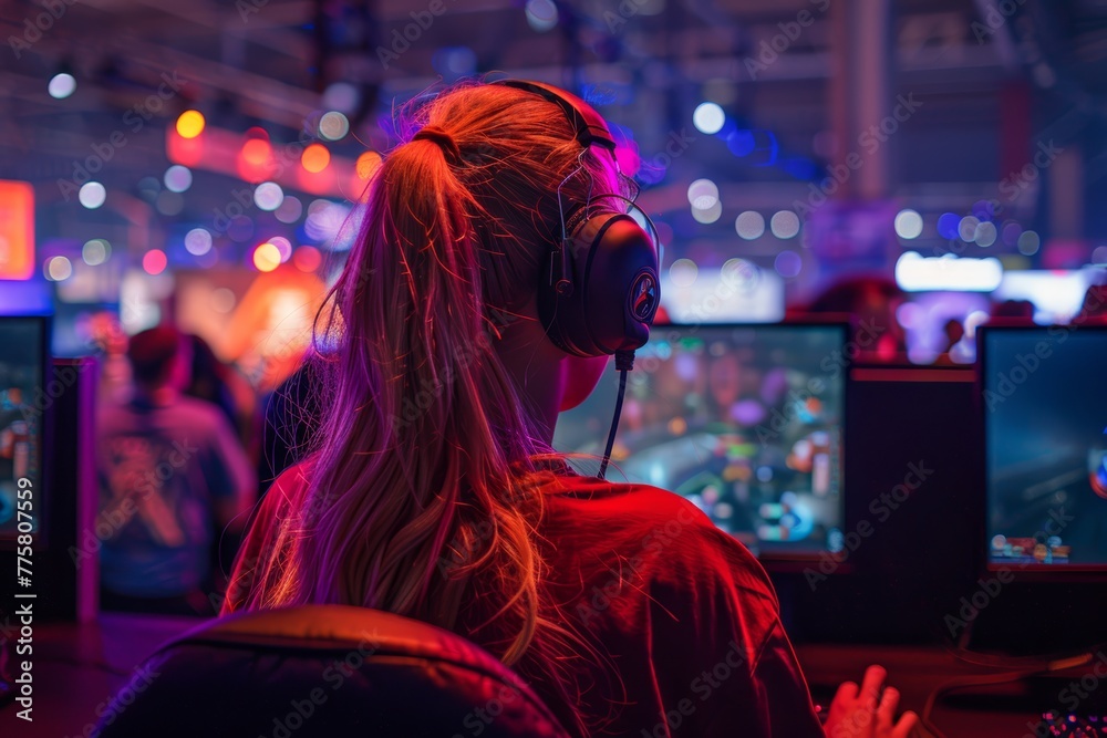 Female Gamer Participating in Gaming Event