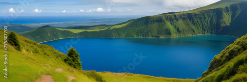 Panoramic view of the crater lake on the island of Sao Miguel, Azores photo