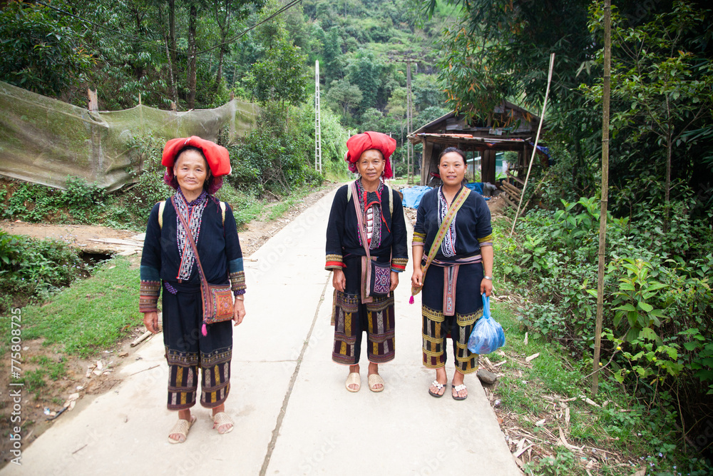 Fototapeta premium SA PA, VIETNAM - AUGUST 2017: Hmong ethnic people going on with their daily lives in Sapa, North Vietnam