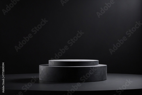 Black podium on black background for display product material from black stone can be use for presentation jewelry  watch  cosmetic