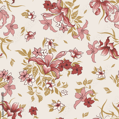 seamless textile vector pattern with decorative flowers