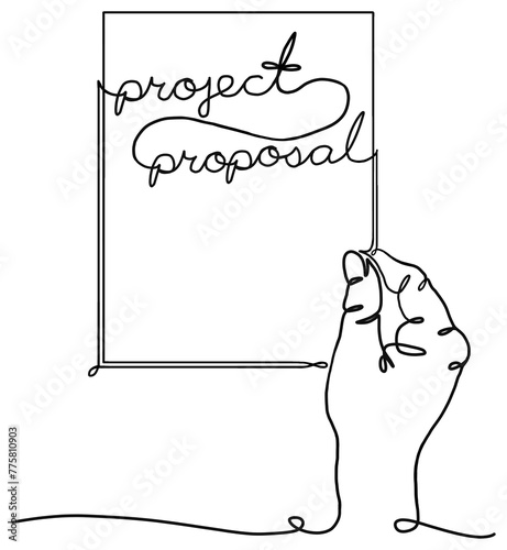 Hand holding Project Proposal - Continuous line art drawing (ID: 775810903)