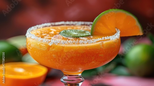 Orange margarita cocktail with a lime garnish photo