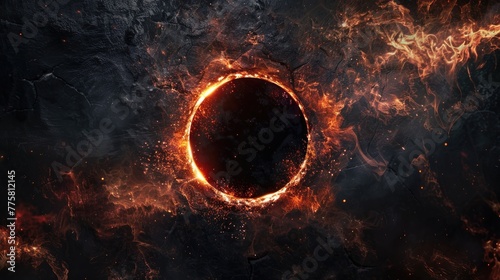 Fiery ring breaking through cracked earth