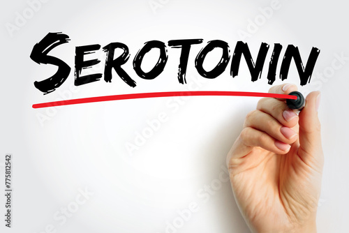 Serotonin is a chemical that carries messages between nerve cells in the brain and throughout your body, text concept background photo