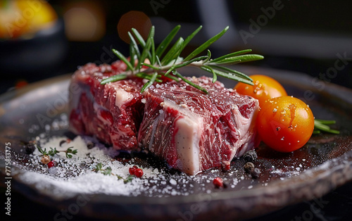 Gourmet Raw Steak with Seasonings