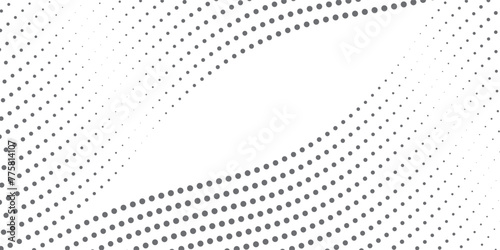 Abstract halftone gray dots gradient on white background, Curved twisted slanting design or waved lines pattern, Templates for business cards modern.