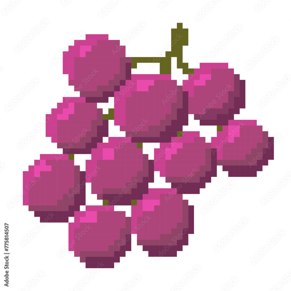 Fototapeta premium Pixel art fruit grapes isolated on white background.