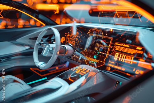 Holographic projection of a futuristic vehicles interior highlighting advanced design. photo