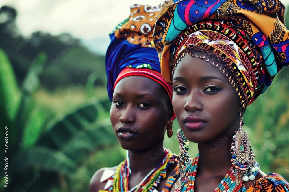 Cultural African women traditional colorful cloth. Soft turban. Generate Ai