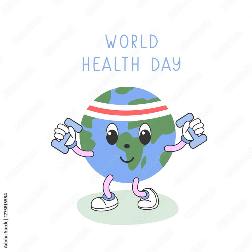 Fototapeta premium World health day with smiling globe, 7 april, vector illustration