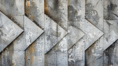 Abstract pattern of an ancient concrete texture background Concrete light gray cellular fence. Rough grunge uneven surface  lowpoly triangular modern style dirty concrete wall old background