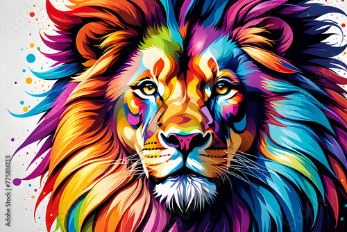 lion head illustration with rainbow colors on white background