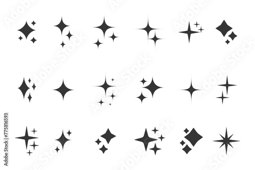 Star silhouette icon set  Shining star rays  Star cluster simple vector design elements isolate.