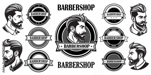 Vector set for barbershop retro logo design