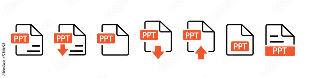 File format extensions icon set in line style. Document file type format simple black style symbol sign for apps and website - obrazy, fototapety, plakaty 