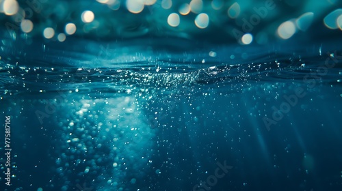 Underwater abstract blue blurred bokeh background